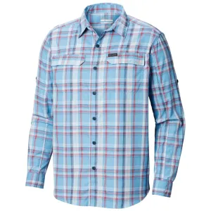 Busy Glow Dense Fit Columbia Men Blue Silver Ridge 2.0 Plaid L/S Shirt (Sun Protection)