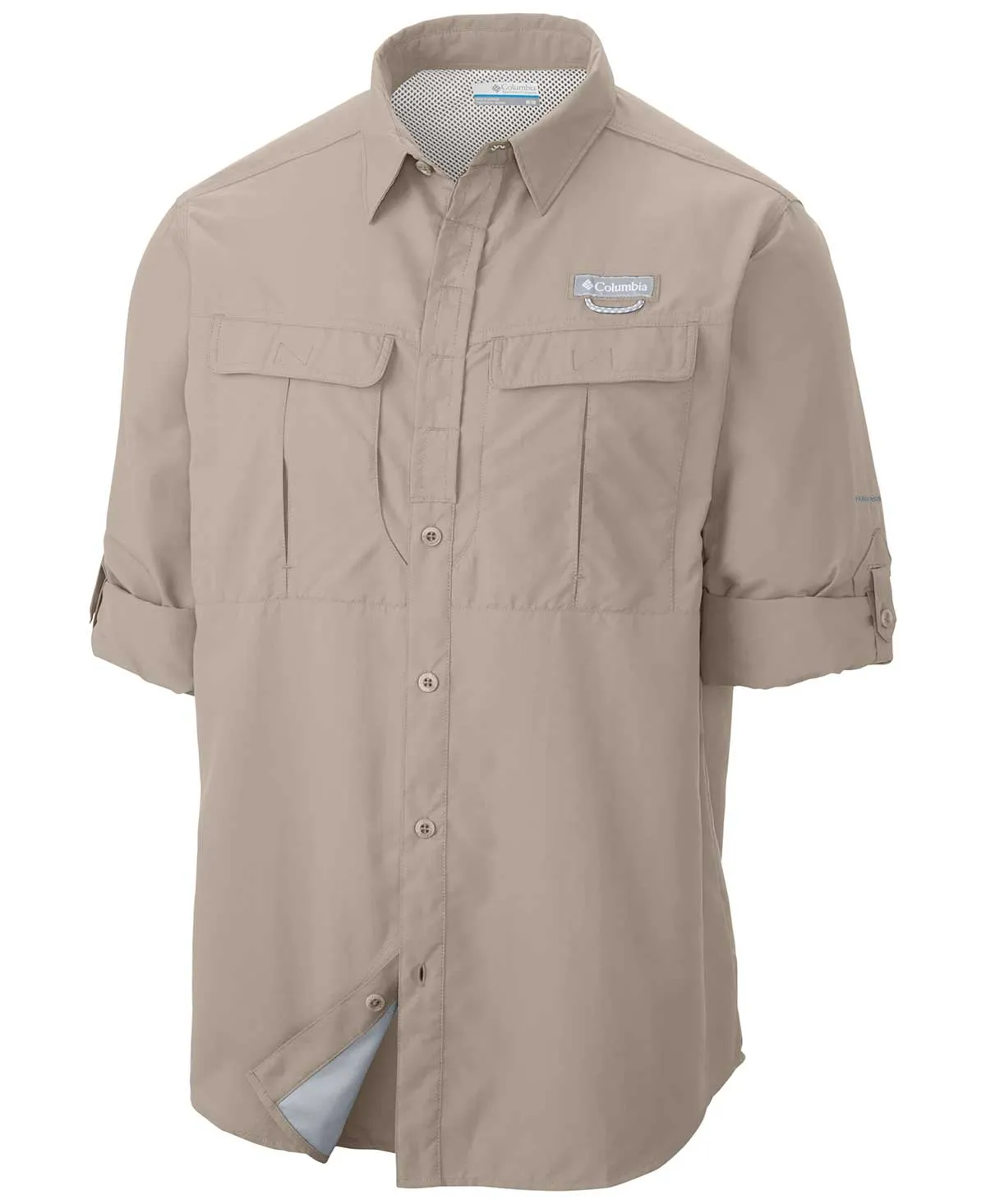 Placket Closure Columbia Men Beige Cascades Explorer Long Sleeve Shirt (Sun Protection)