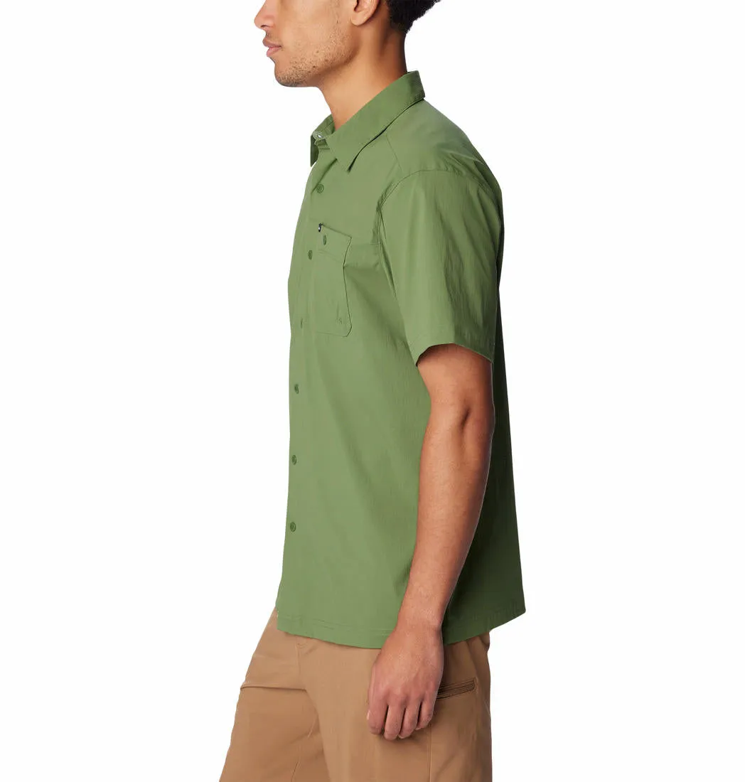 Columbia Men Green Landroamer Ripstop SS Shirt (Sun Protection) Soft Inner Lining MultiPurposePockets