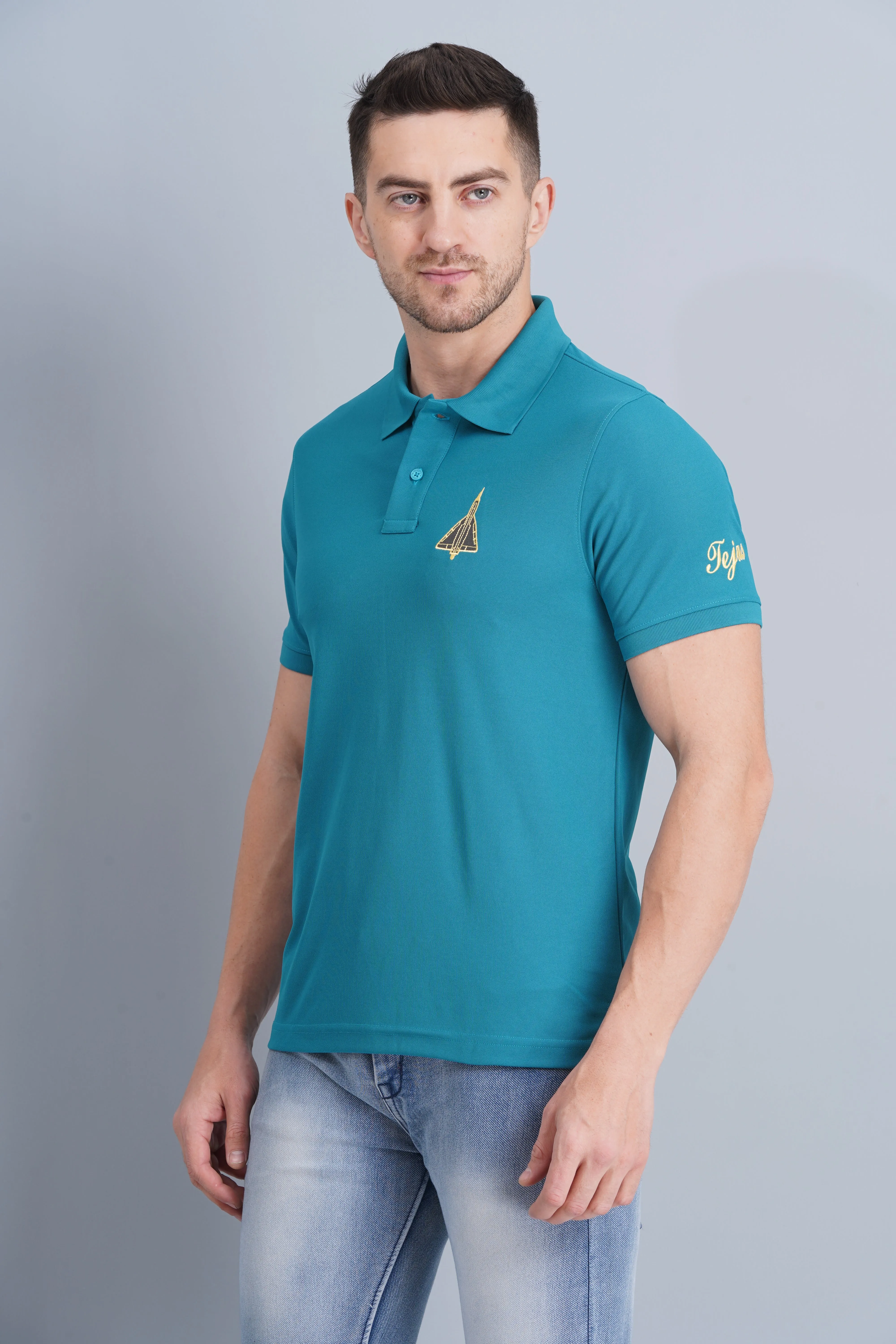 Solid Color Men's Polo T Shirt Tejas Blue