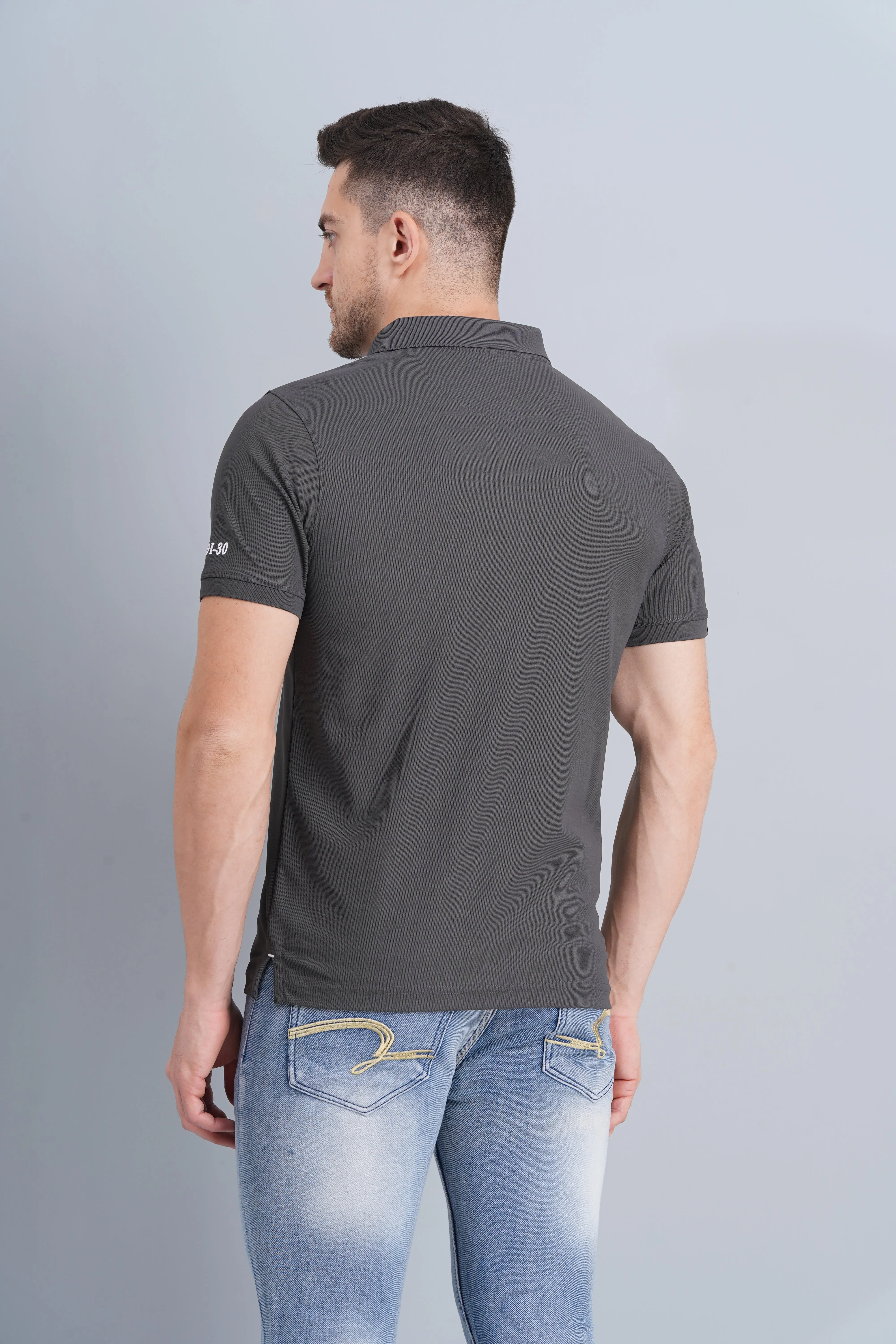 Men's Polo T Shirt SUKHOI-30 CHARCOAL NonIron Finish Durable Cotton