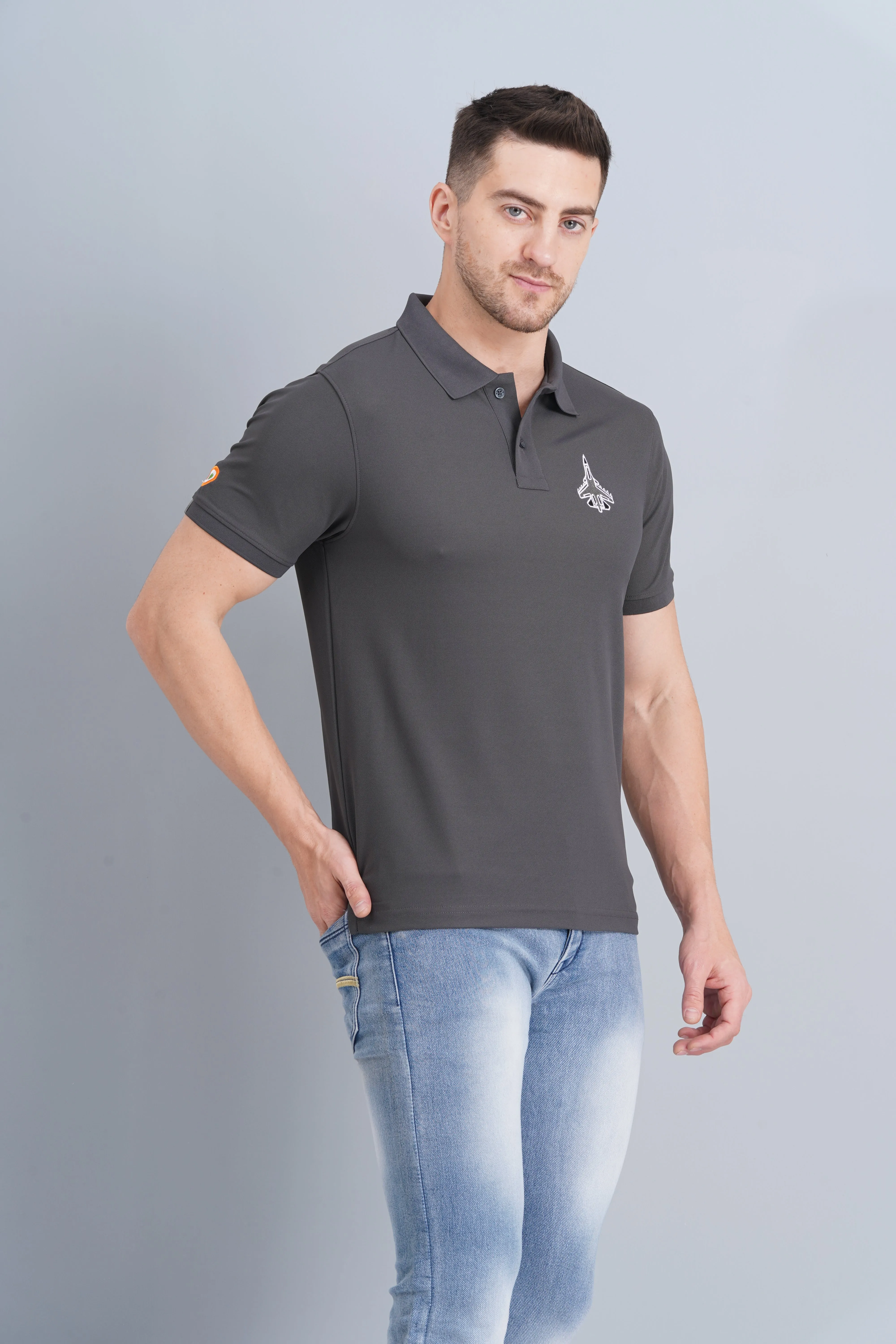 Breathable Airflow Channels Men's Polo T Shirt SUKHOI-30 CHARCOAL