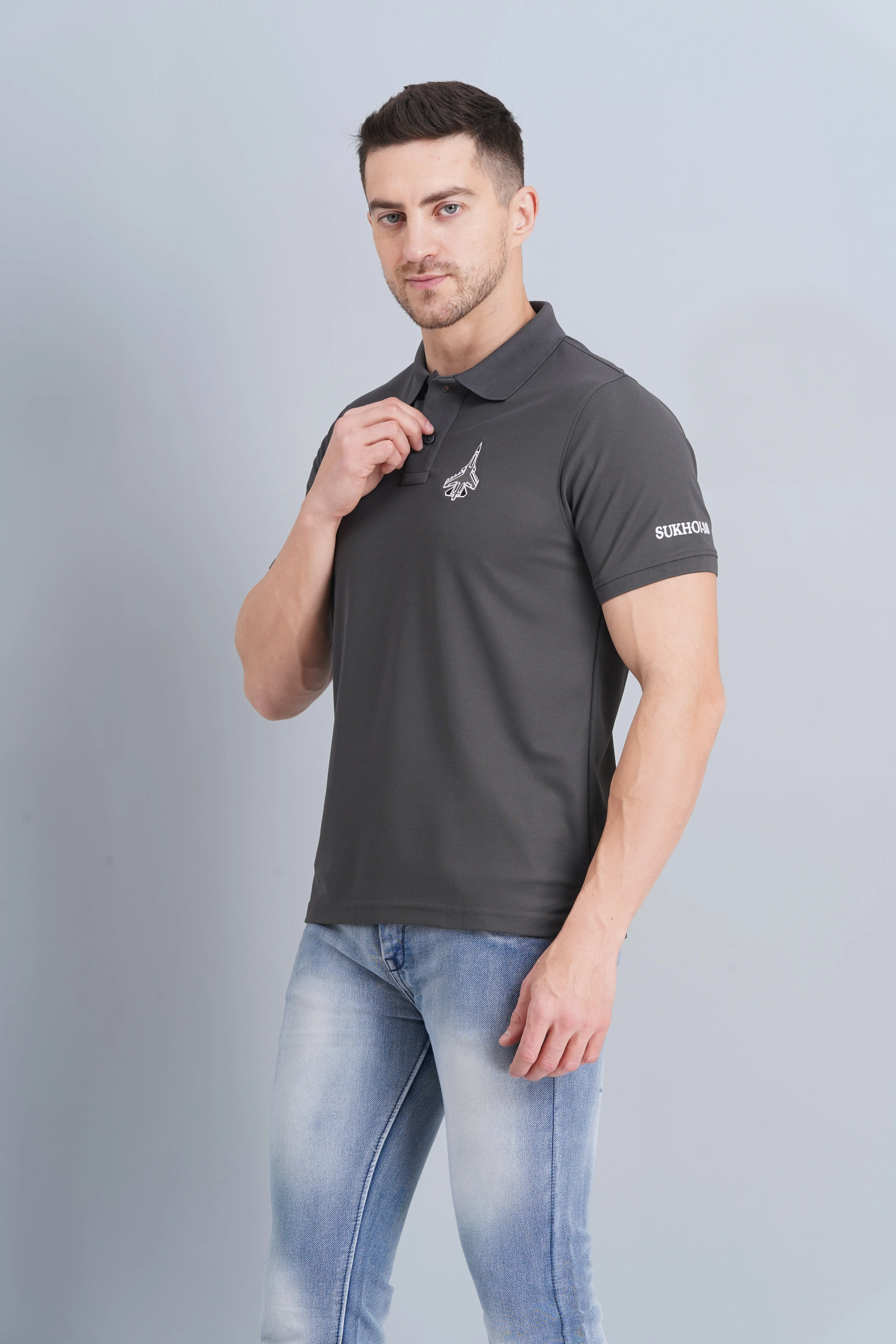 Men's Polo T Shirt SUKHOI-30 CHARCOAL Fashionable Choice Everyday Fit
