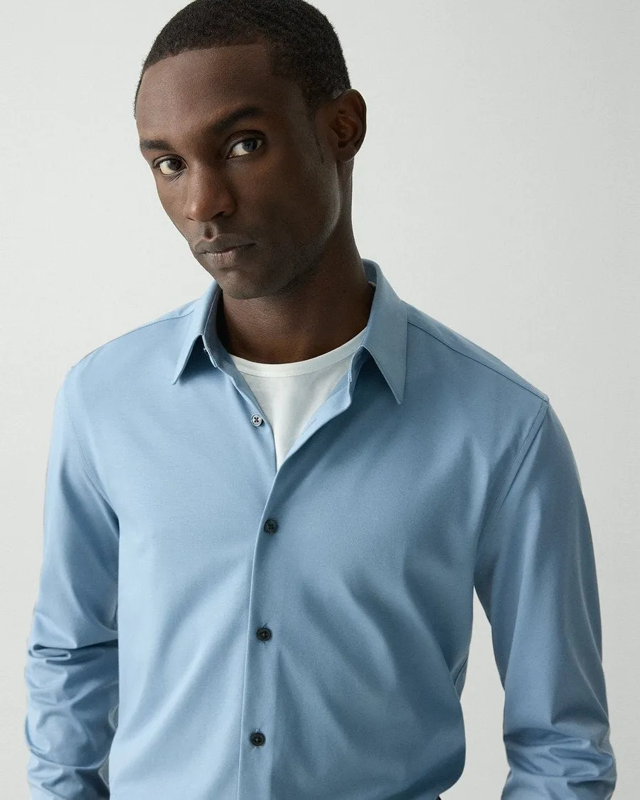 Theory Sylvian Structure Knit Shirt - Rainstorm Placket Closure Semi Formal
