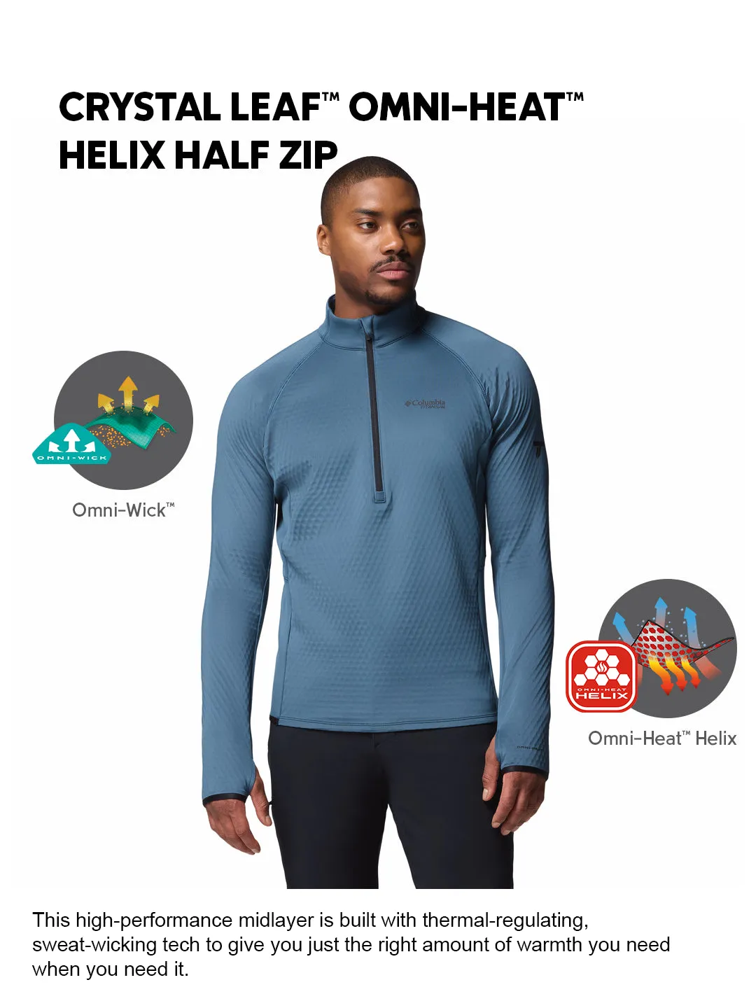 Airy Movement Columbia Men Blue OmniHeat Helix Crystal Leaf Pullover