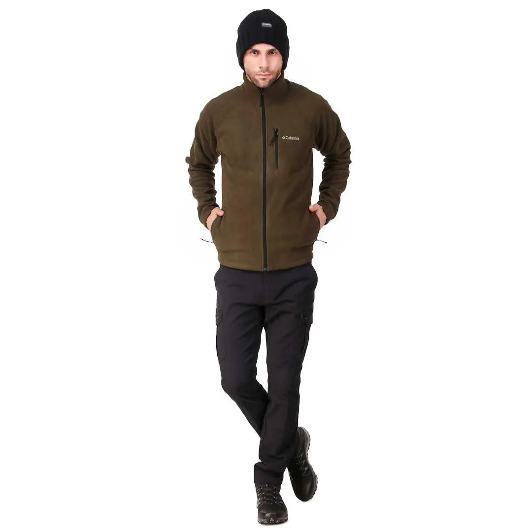 Columbia Men Olive Fast Trek II Full Zip Fleece Outdoor Duty Warm Texture