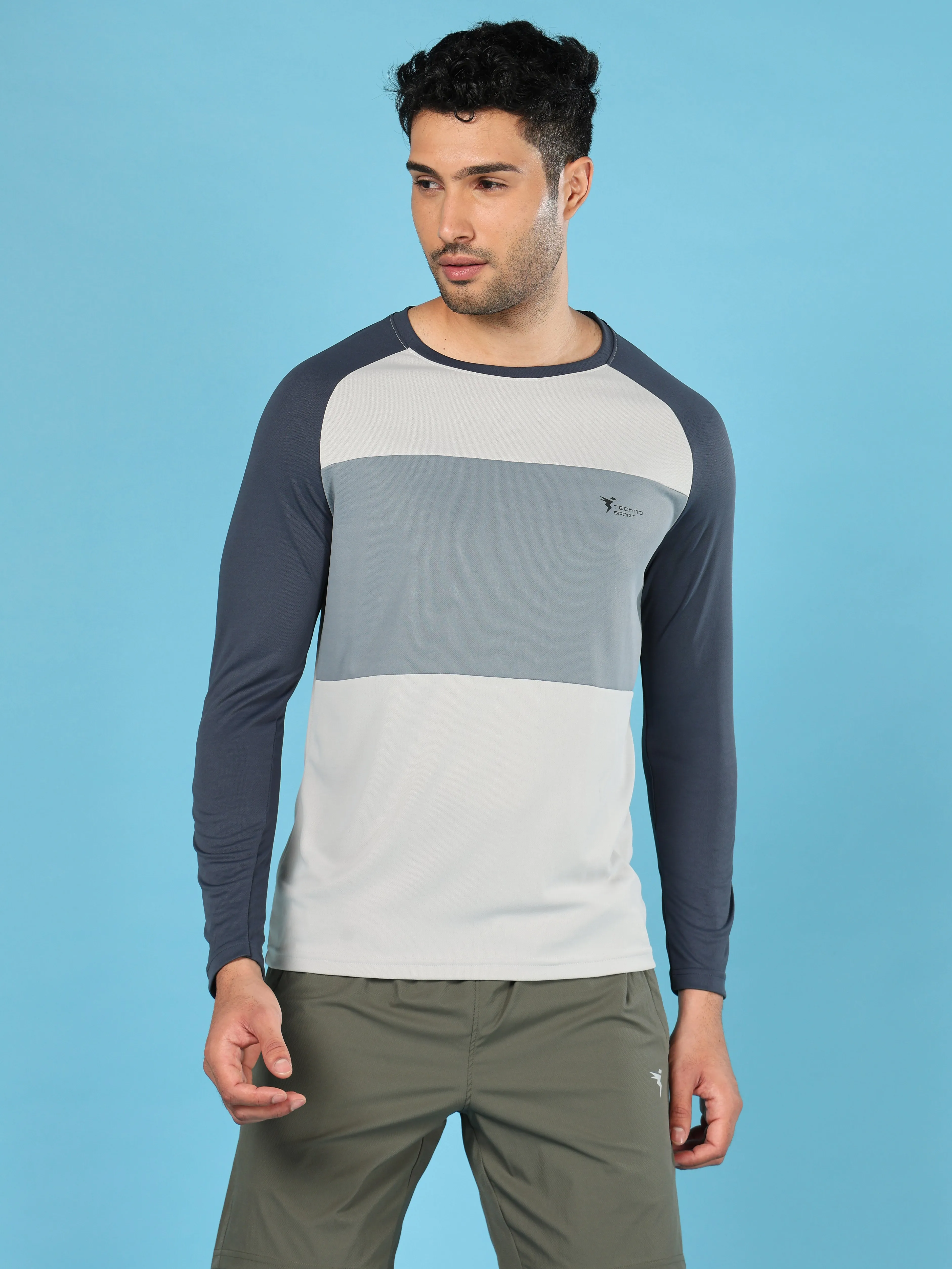 Active Wear Men Colorblock Slim Fit Crew Neck T-shirt with TECHNO COOL 
