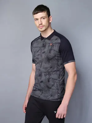 Men Printed Slim Fit Polo T-shirt with DOUBLE COOL Silent Mood Sustainable Manufacturing