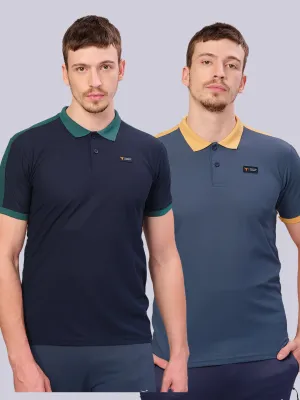 Men Colorblock Slim Fit Polo T-shirt with MATPIQ (Pack of 2) AntiStatic Treatment