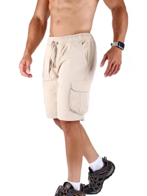 Washed Cargo Shorts With Elastic Waist For Men - Beige Zoom Proper Water Soul