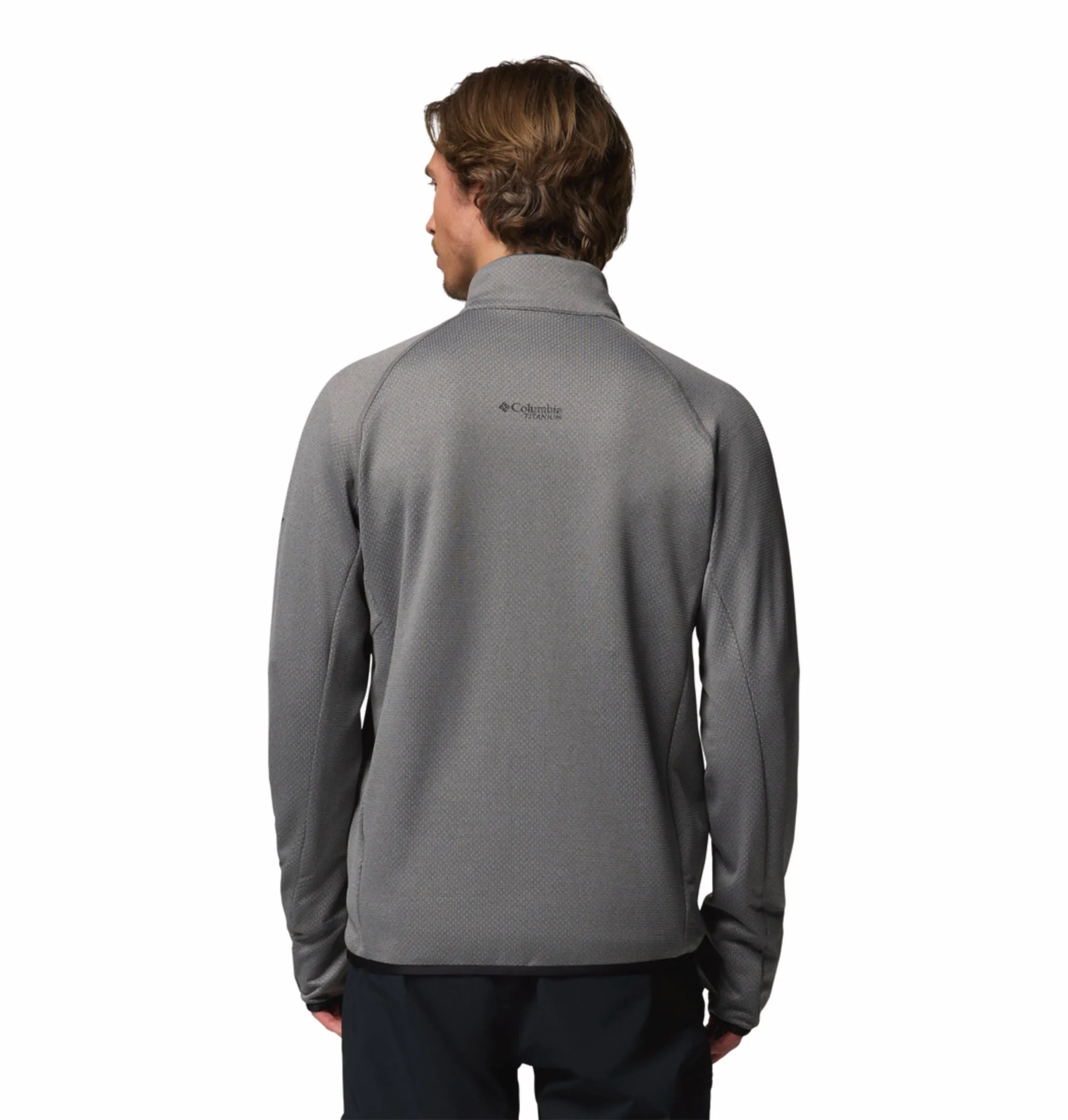 Columbia Men Grey OmniWick Triple Canyon Grid II Fleece Jacket Thermal Base Everyday Fit