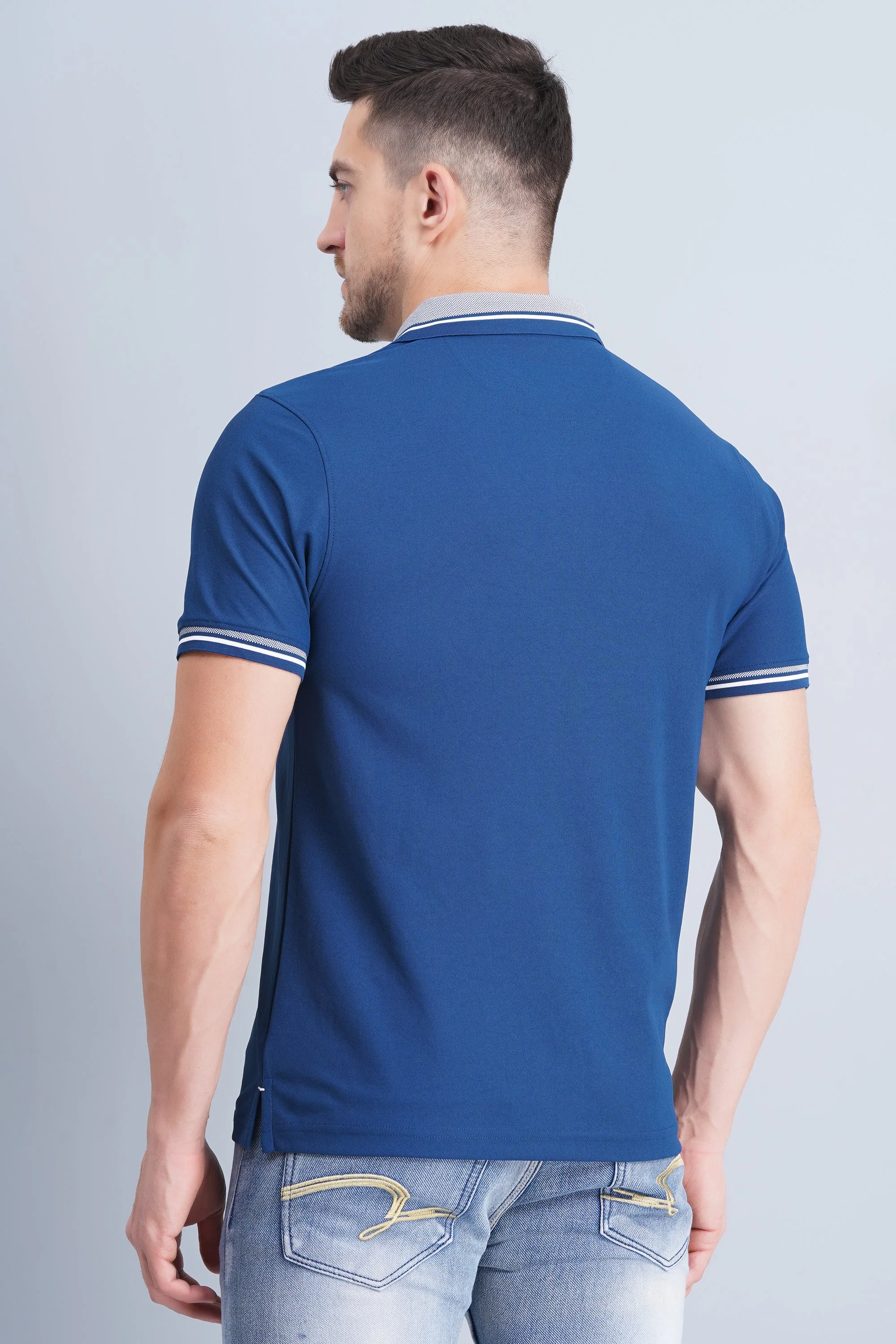 Double Layer Shoulder Men's Polo T Shirt Rama Blue