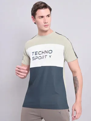 Men Colorblock Slim Fit Crew Neck T-shirt with MATPIQ Retro Cashmere combination