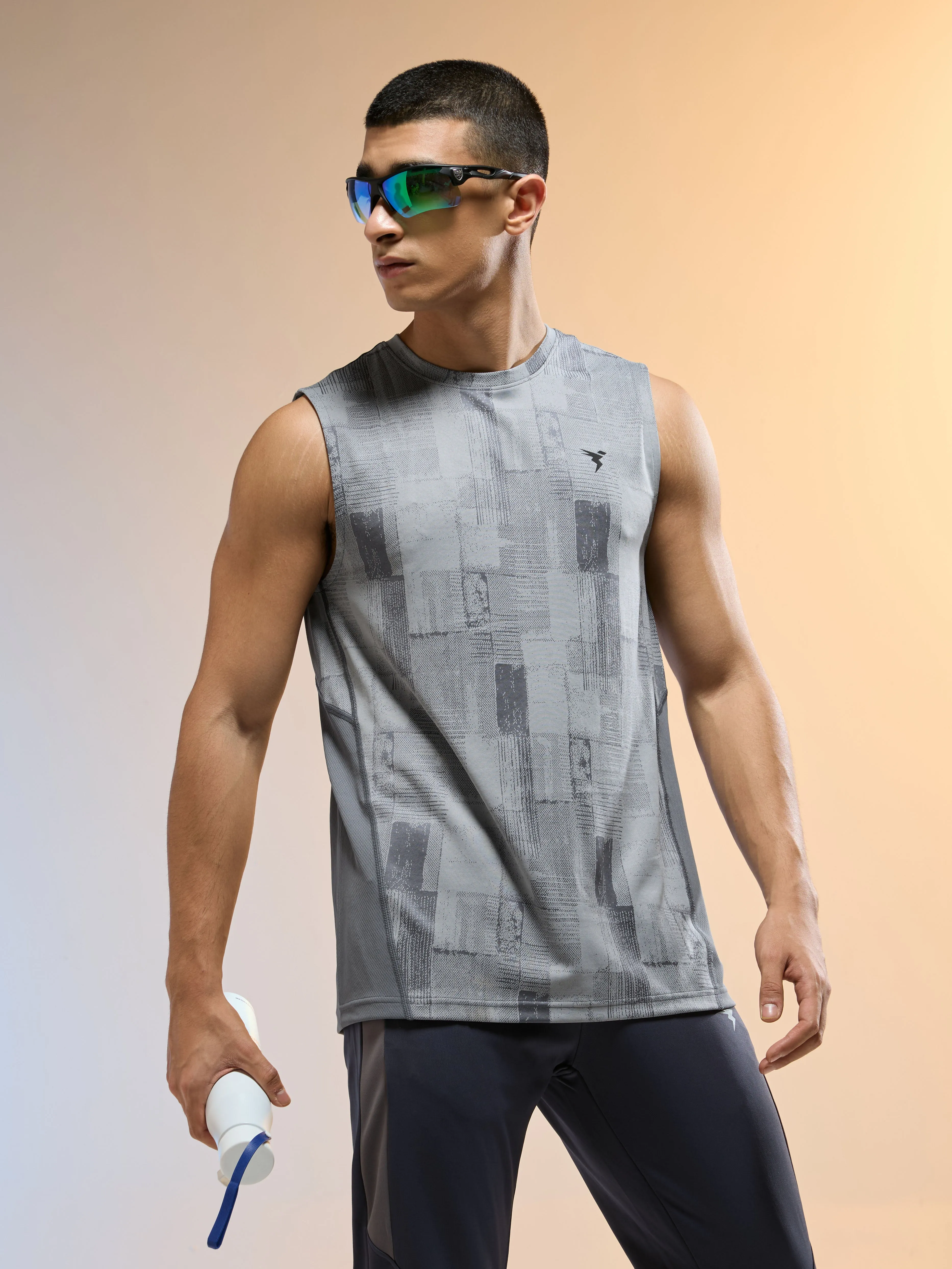air mobile Men Jacquard Slim Fit Round Neck Sports Innerwear Vest with DOUBLE COOL