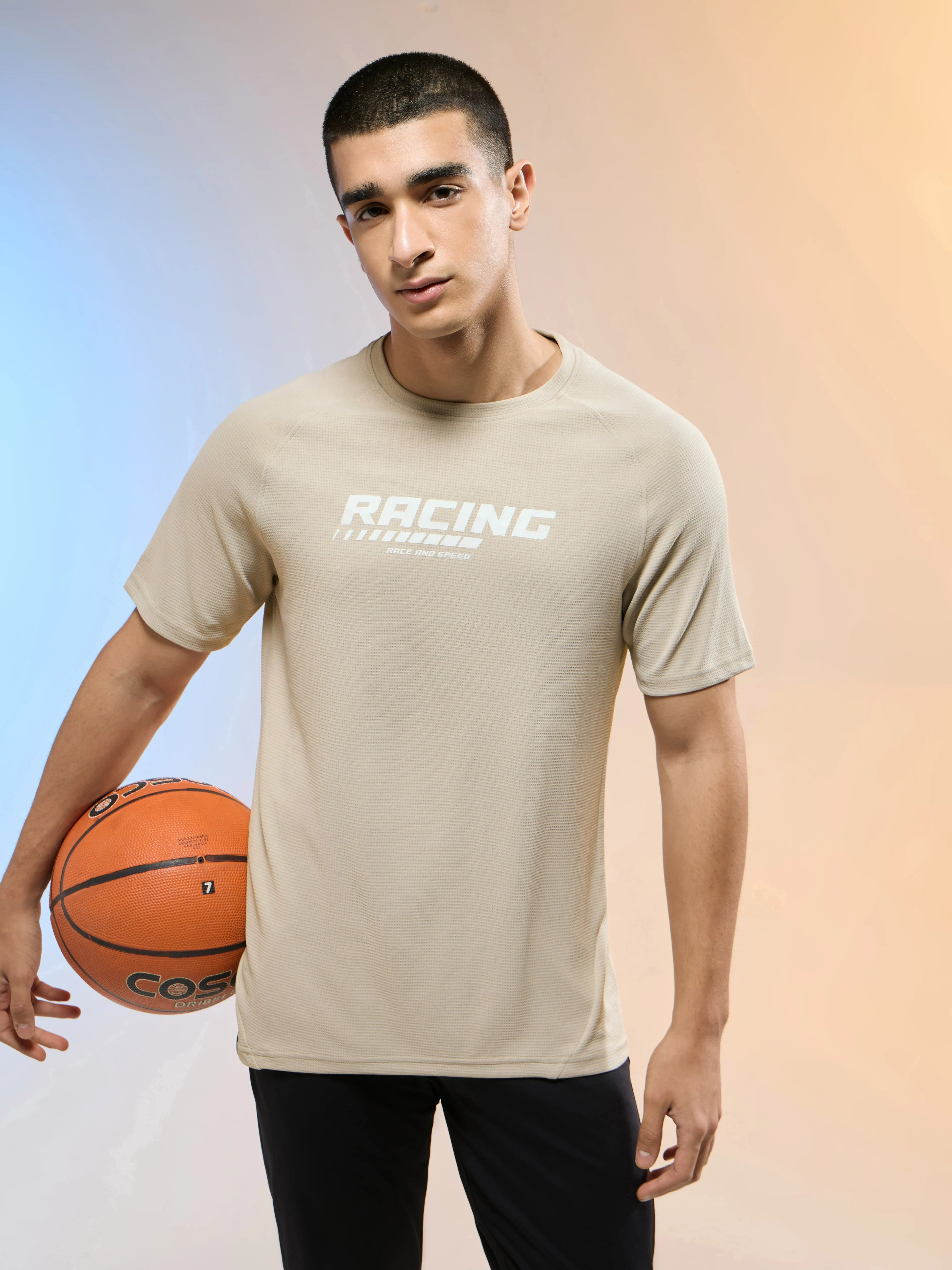 Men Typography Printed Slim Fit Round Neck Sports T-shirt with TECHNOCOOL  Senior Ease Trendy Design
