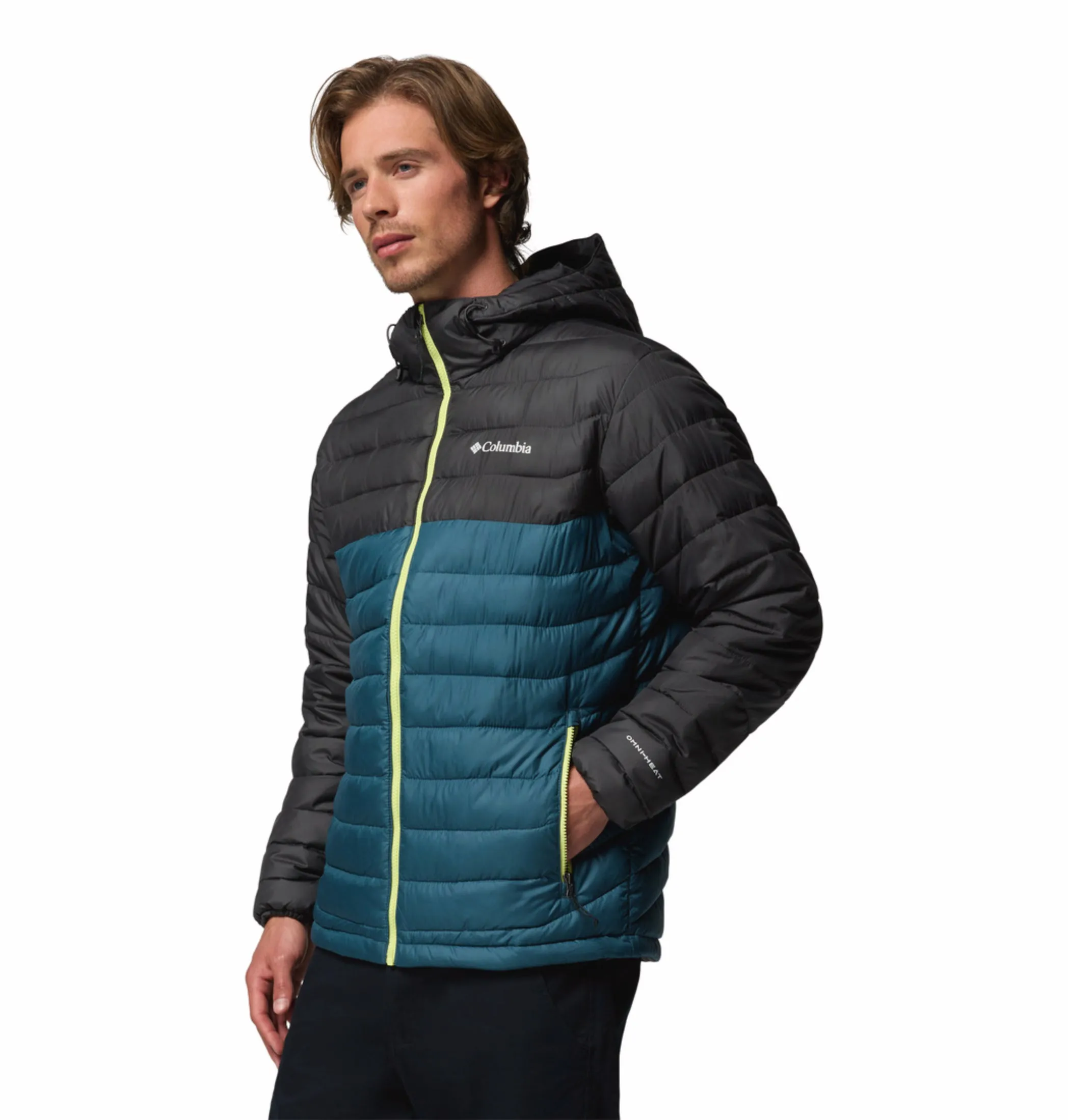 Columbia Men Teal OmniHeat Reflective Powder Lite II Down Jacket Easy Fit
