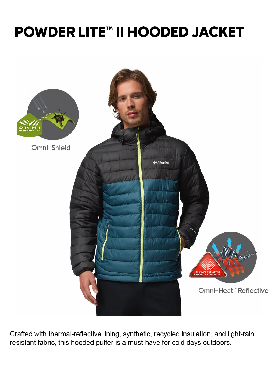 Outdoor Adventure Avoid Columbia Men Teal OmniHeat Reflective Powder Lite II Down Jacket