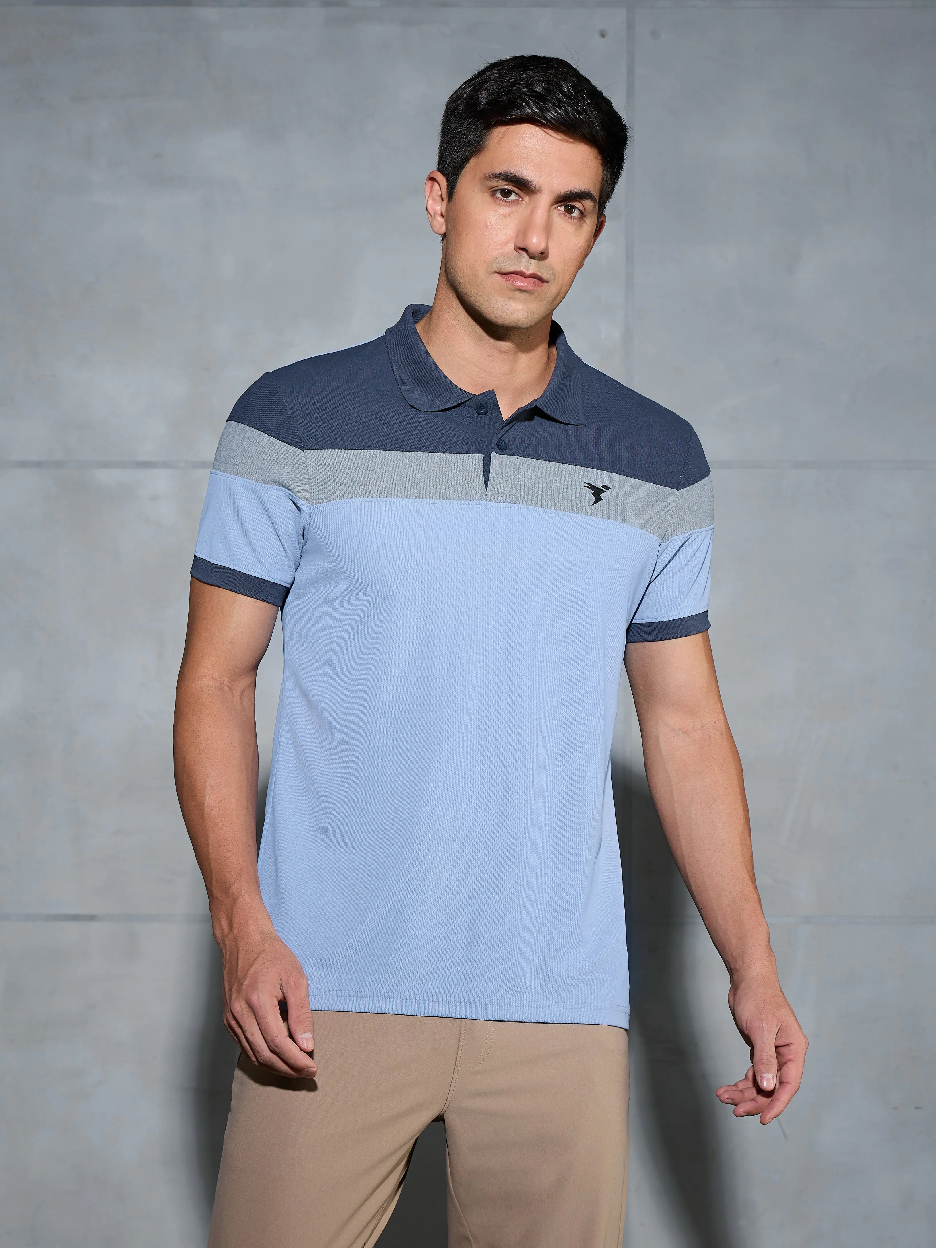 Men Colorblock Slim Fit Polo T-shirt with MATPIQ Tagless Design Breathable Underarm Gusset