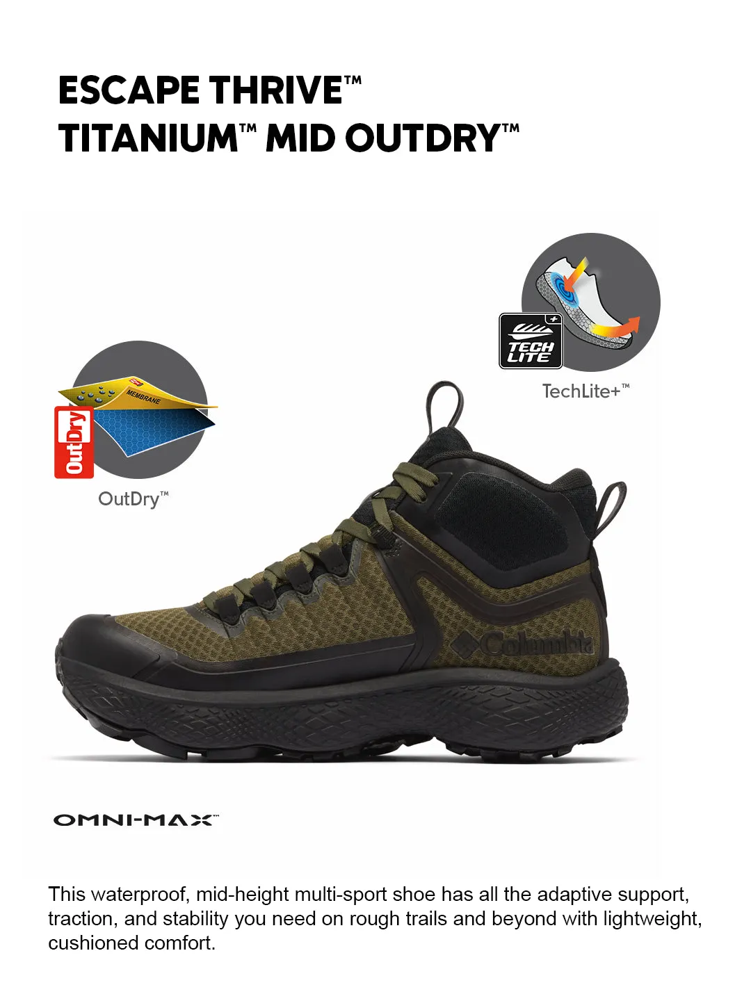 Columbia Men Green OmniMax Escape Thrive Titanium Waterproof Hiking and Trekking Shoes Ultimate Stability Slope Ready