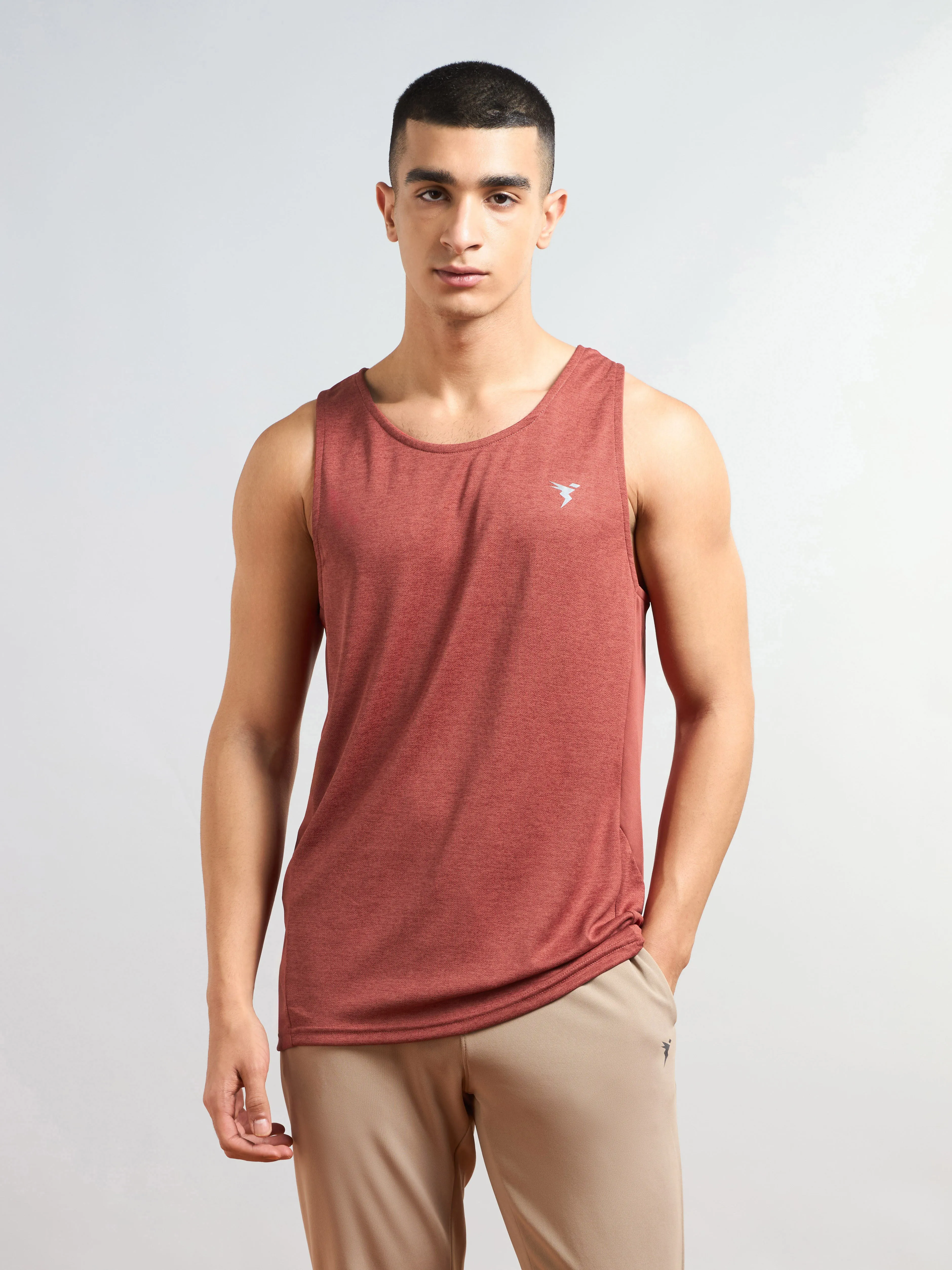 Men Melange Slim Fit Round Neck Sports Innerwear Vest with DOUBLE COOL surveillance