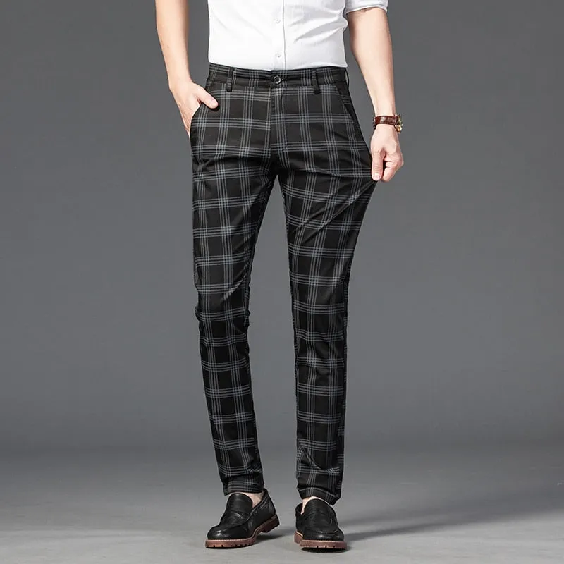 StaticResistant AI Style Wood Brand Autumn Plaid Pants Men Cotton Formal Work Business Pants
