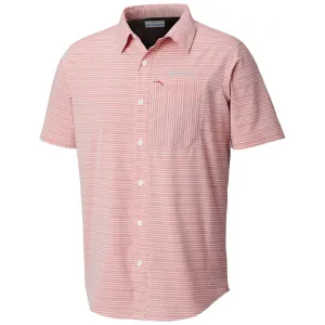 Columbia Men Red Twisted Creek II Short Sleeve Shirt (Sun Protection) Pure Cotton Relaxed Blouse
