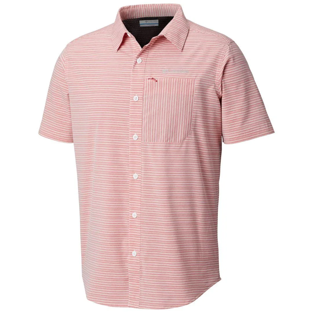Columbia Men Red Twisted Creek II Short Sleeve Shirt (Sun Protection) Pure Cotton Relaxed Blouse