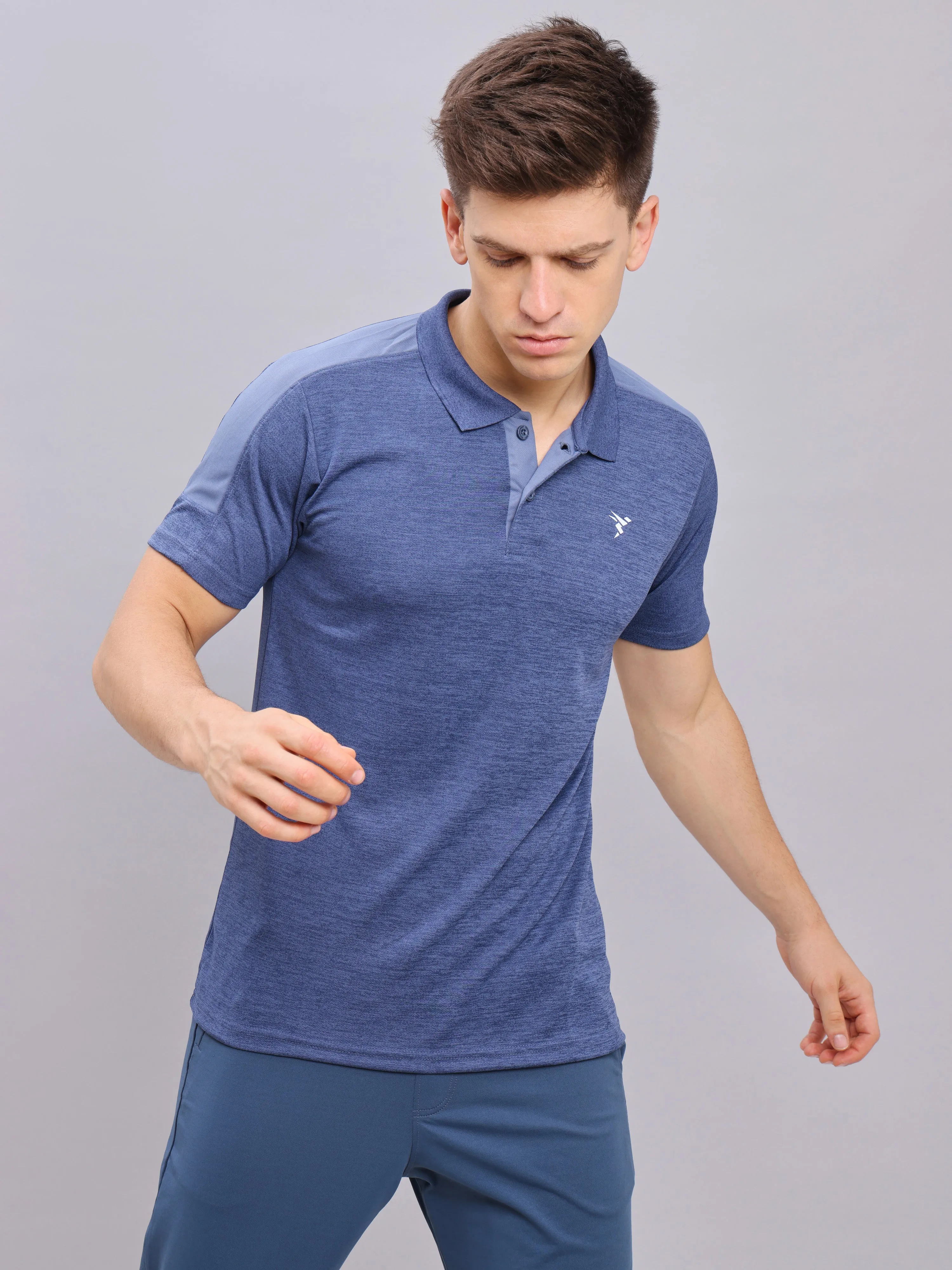 Minimal Comfort Men Melange Slim Fit Polo T-shirt with DOUBLE COOL