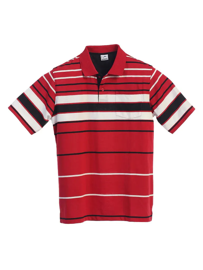 Mens Striped Polo Shirt With Pocket - Yarn Dye Stylish Top Summer Ready