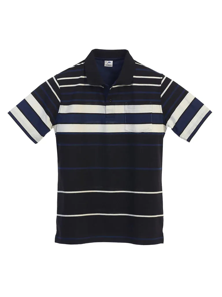 Cool Style Mens Striped Polo Shirt With Pocket - Yarn Dye