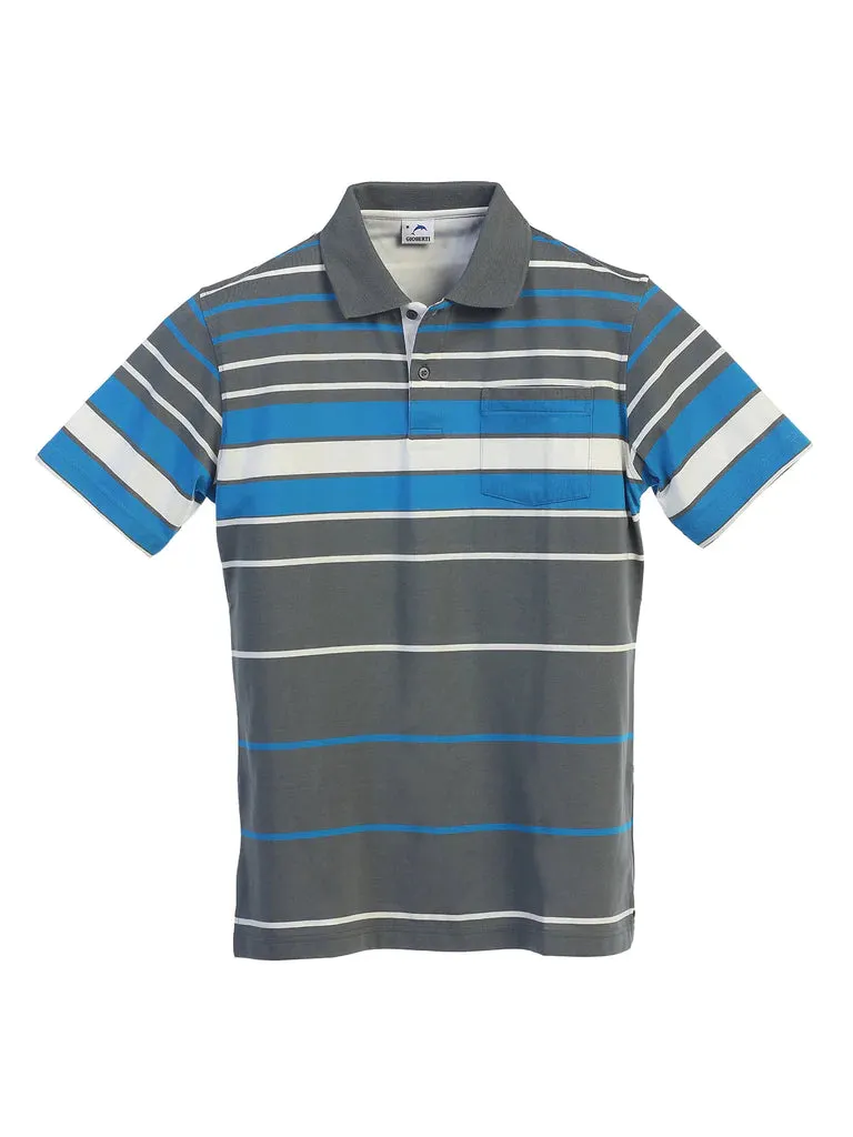 Comfortable Cut Mens Striped Polo Shirt With Pocket - Yarn Dye