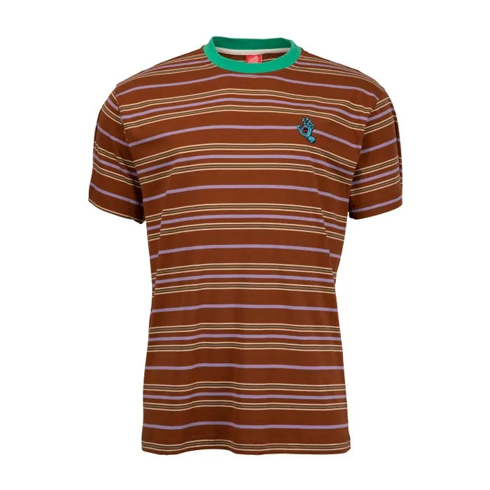 Roomy Waist Santa Cruz Mini Hand Stripe T-shirt uomo manica corta a righe seppia