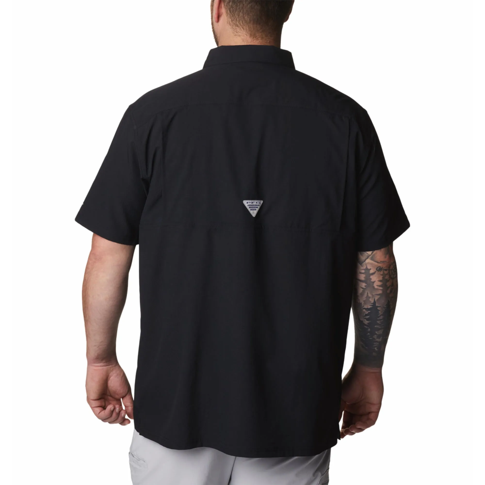 Columbia Men Black Slack Tide Camp Shirt (Sun Protection) Adjustable Drawcord