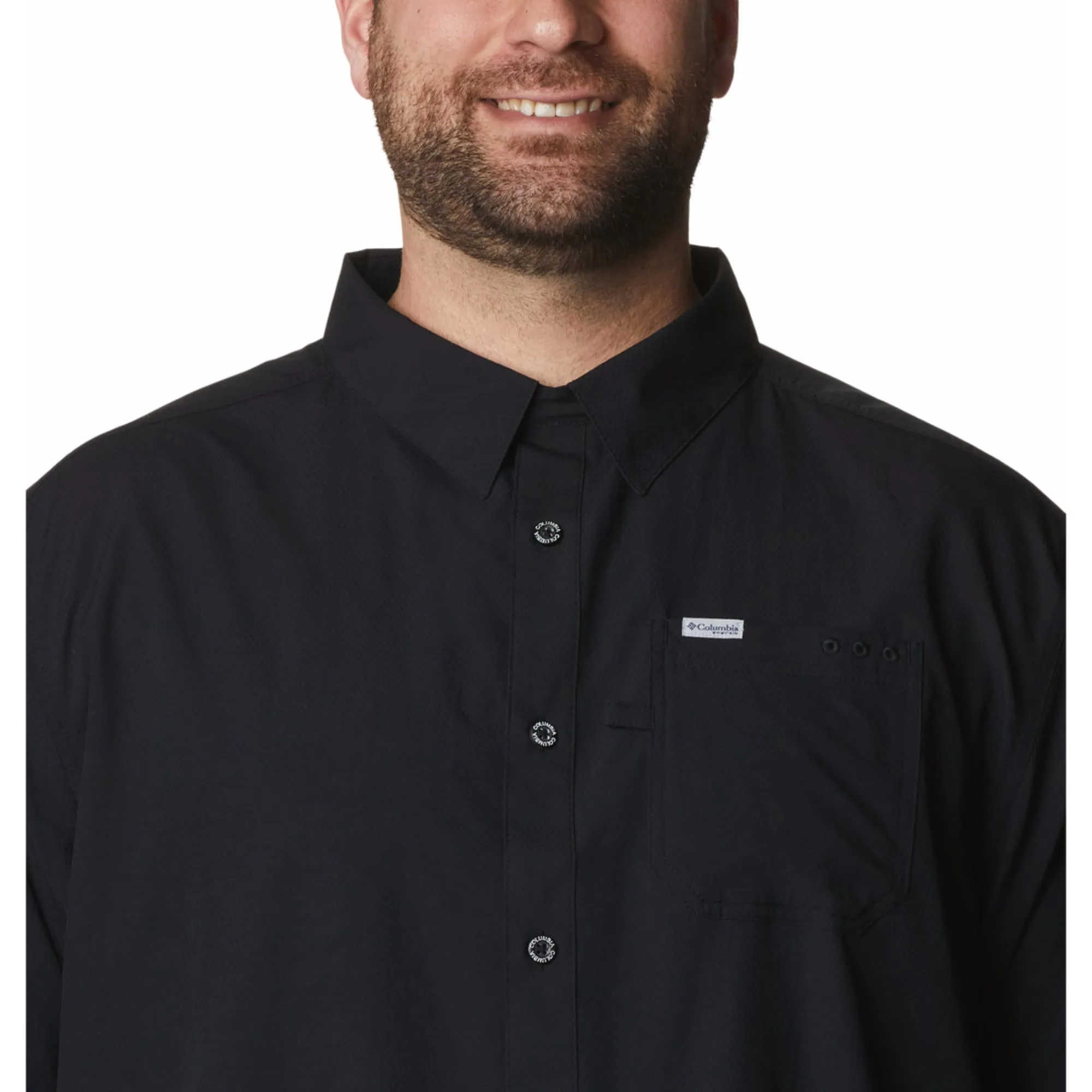 StaticFree Lining Columbia Men Black Slack Tide Camp Shirt (Sun Protection)
