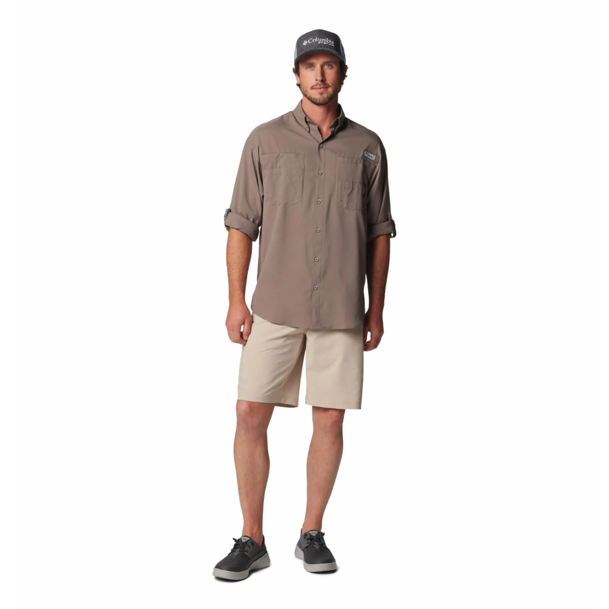 Summer Glow Columbia Men Brown Tamiami II LS Shirt (Sun Protection)