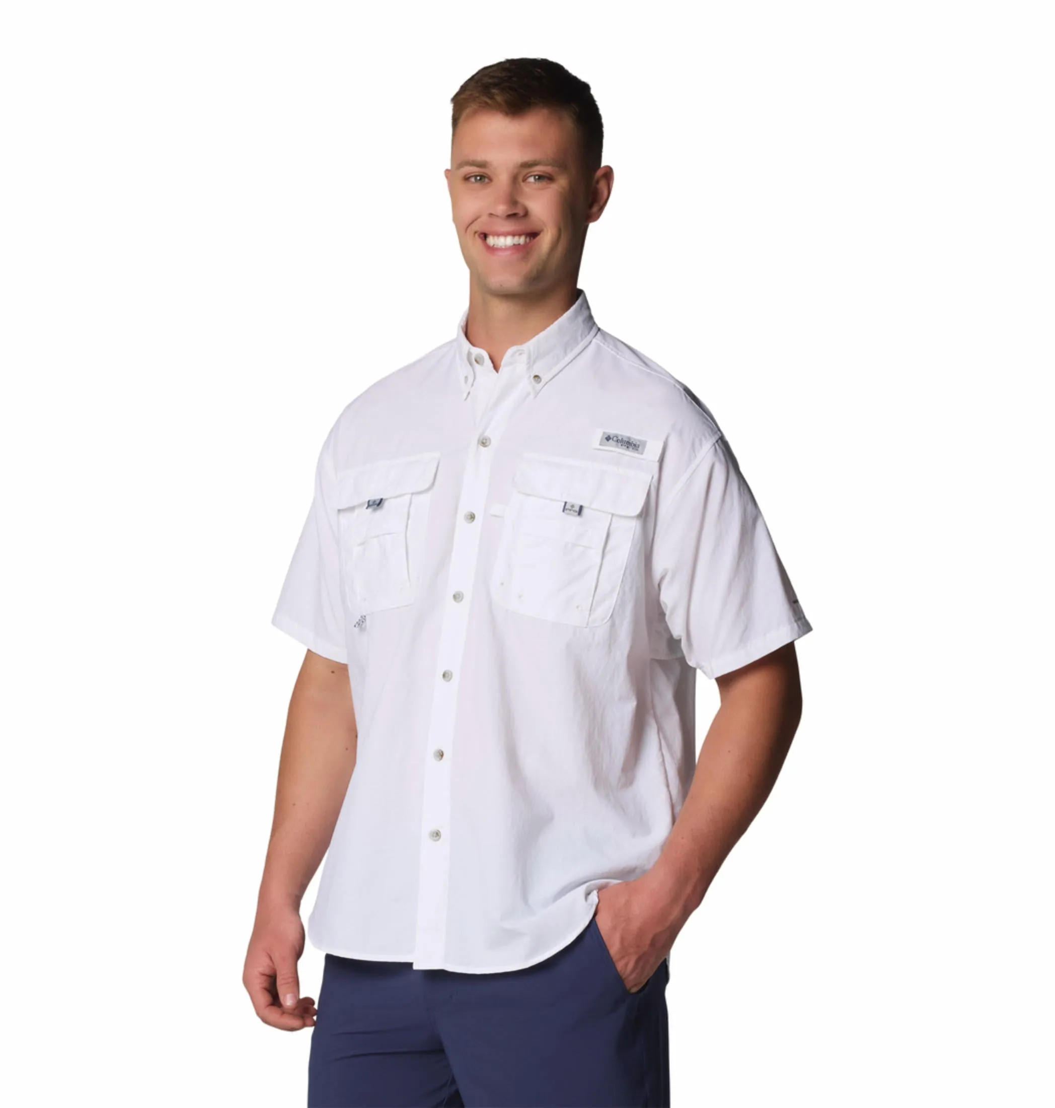 BuiltIn Grip WrinkleFreeFabric Columbia Men White Bahama II S/S Shirt (Sun Protection)