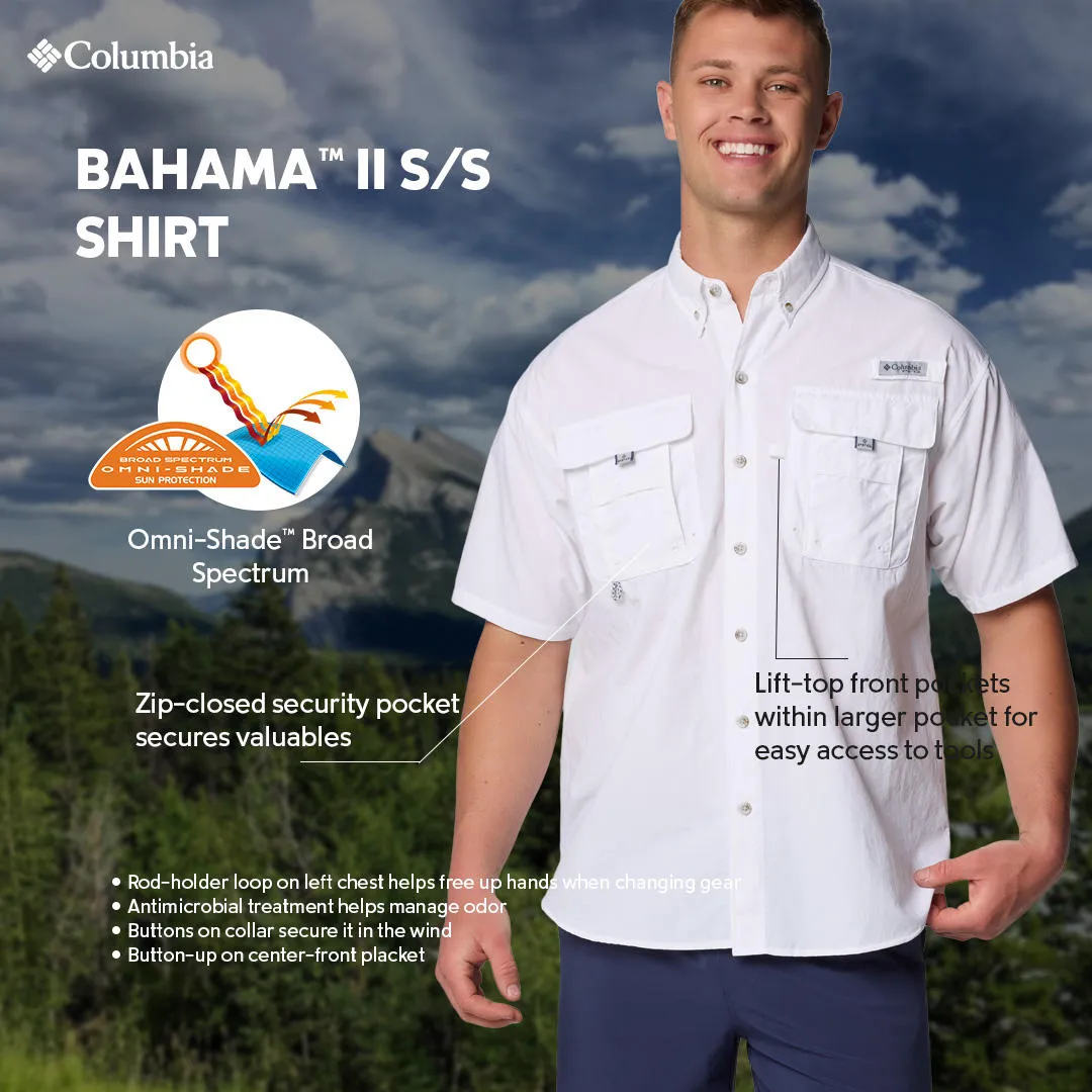 elastic waistband TemperatureControlTechnology Columbia Men White Bahama II S/S Shirt (Sun Protection)
