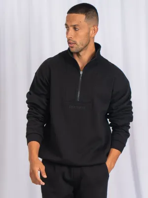Unisex Half Zip Jumper - Black Men's Core Relaxed