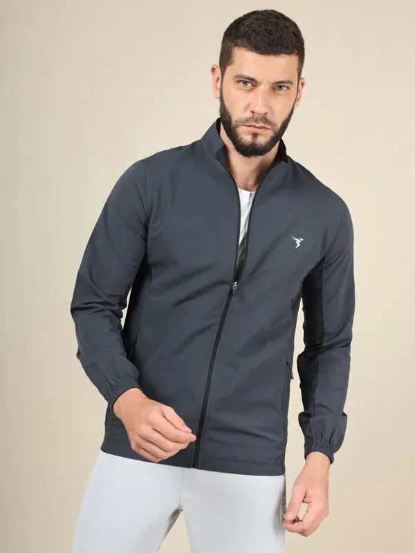 Men Solid Slim Fit Mock Neck Jacket with TECHNOLITE Soft Pants