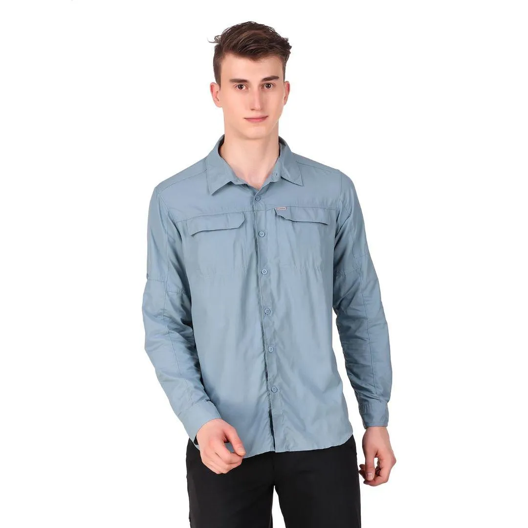Columbia Men Blue Silver Ridge 2.0 Long Sleeve Shirt (Sun Protection) Heavy Outerwear LayeredNeckline