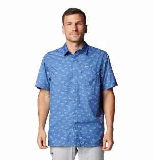 Fast Fit DoubleStitchReinforcement Columbia Men Purple Super Slack Tide Camp Shirt (Sun Protection)