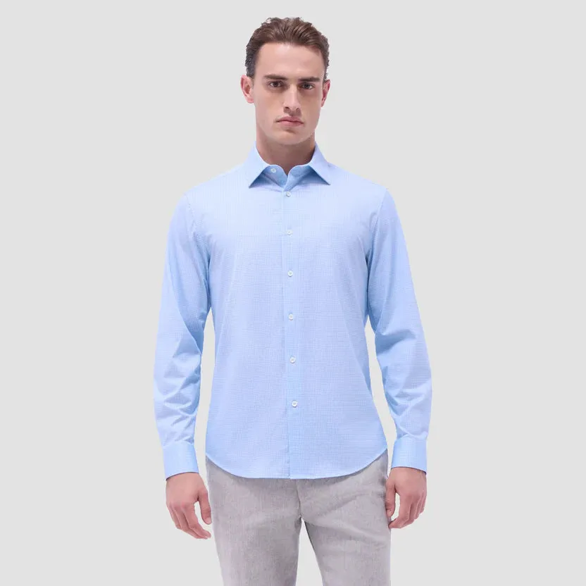 Bugatchi James Mini Check OoohCotton Long-Sleeve Shirt - Ice AntiStaticMaterial Brunch Fit