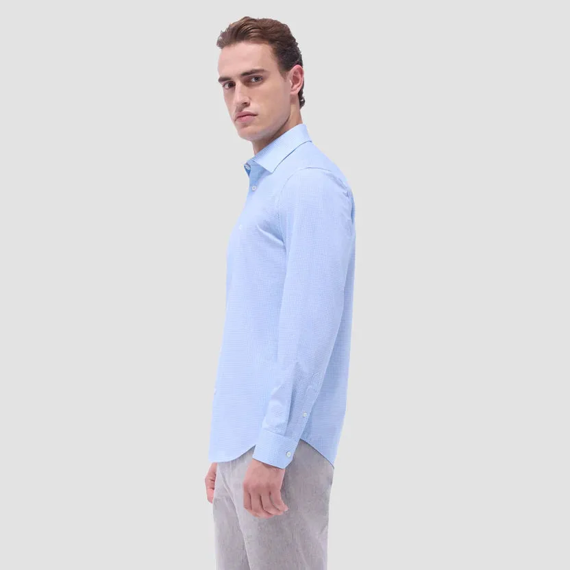 Bugatchi James Mini Check OoohCotton Long-Sleeve Shirt - Ice Formal Attire Art Core