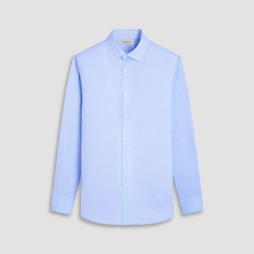 Bugatchi James Mini Check OoohCotton Long-Sleeve Shirt - Ice Dance Flow
