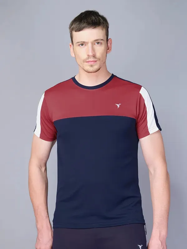 Men Colorblock Slim Fit Crew Neck T-shirt with TECHNO COOL Smart Design
