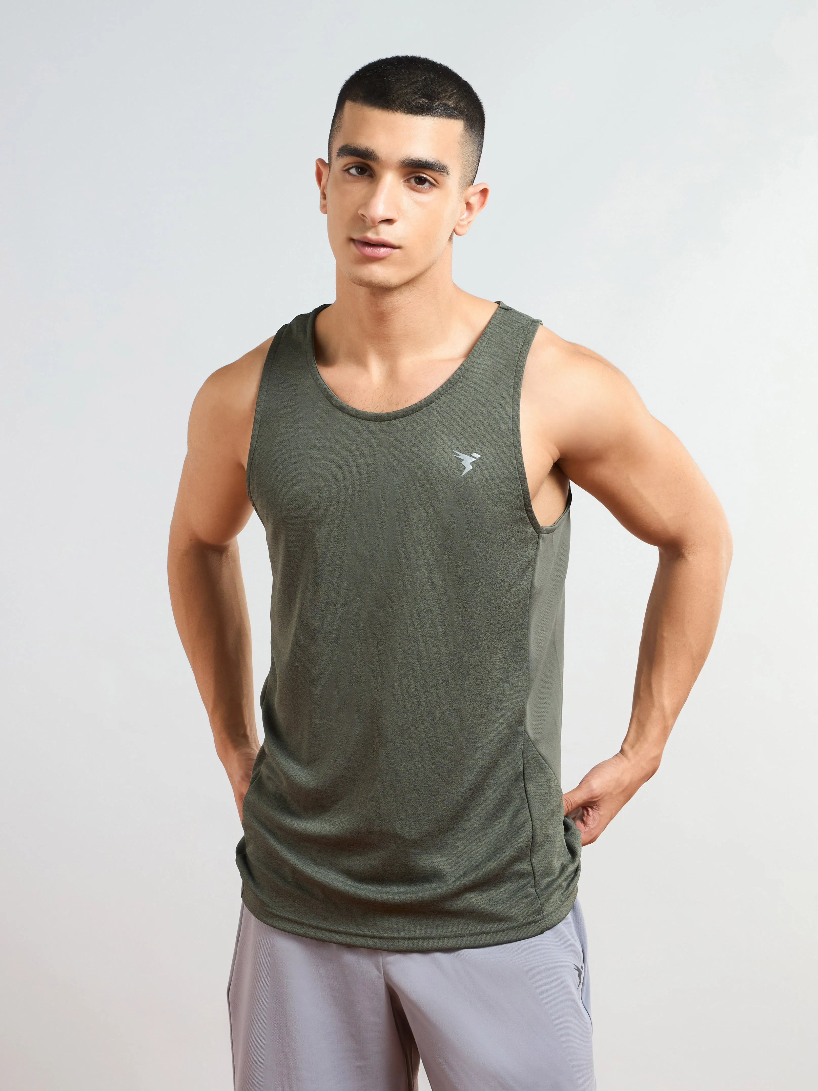 Men Melange Slim Fit Round Neck Sports Innerwear Vest with DOUBLE COOL poor ventilation Custom made