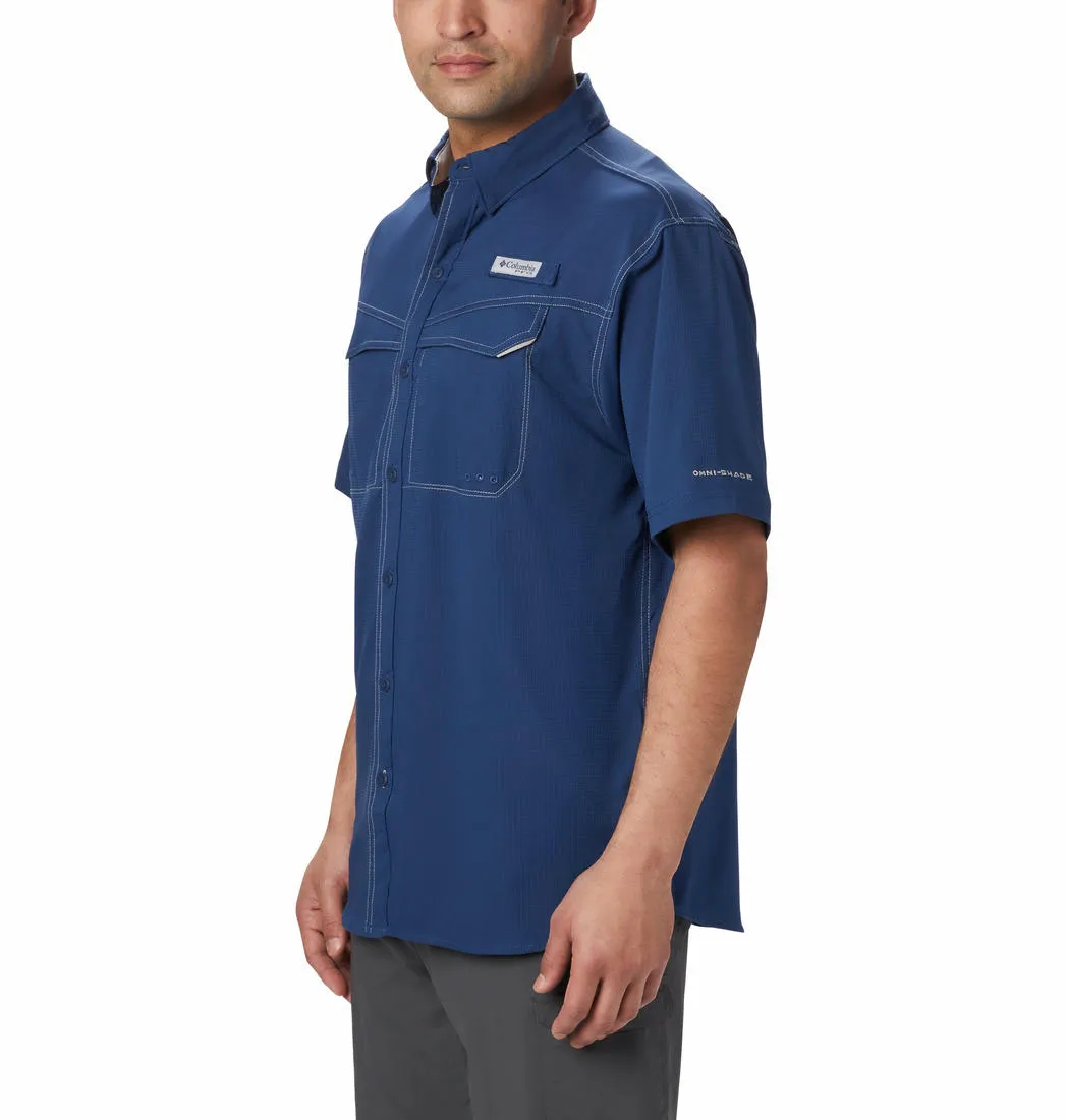 Silk Glow Columbia Men Blue Low Drag Offshore SS Shirt (Sun Protection)