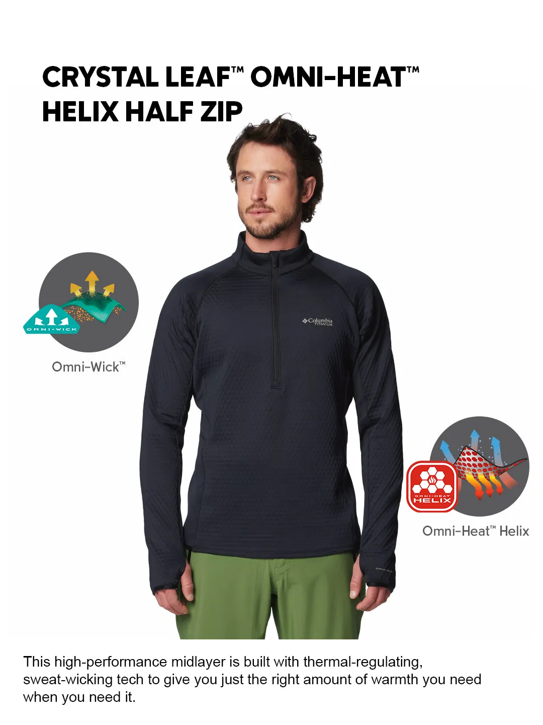 Columbia Men Black OmniHeat Helix Crystal Leaf Pullover Urban Comfort