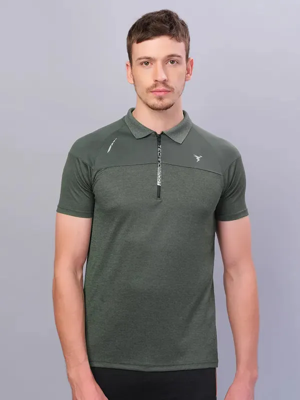 Golf Tournament Men Melange Slim Fit Polo T-shirt with DOUBLE COOL