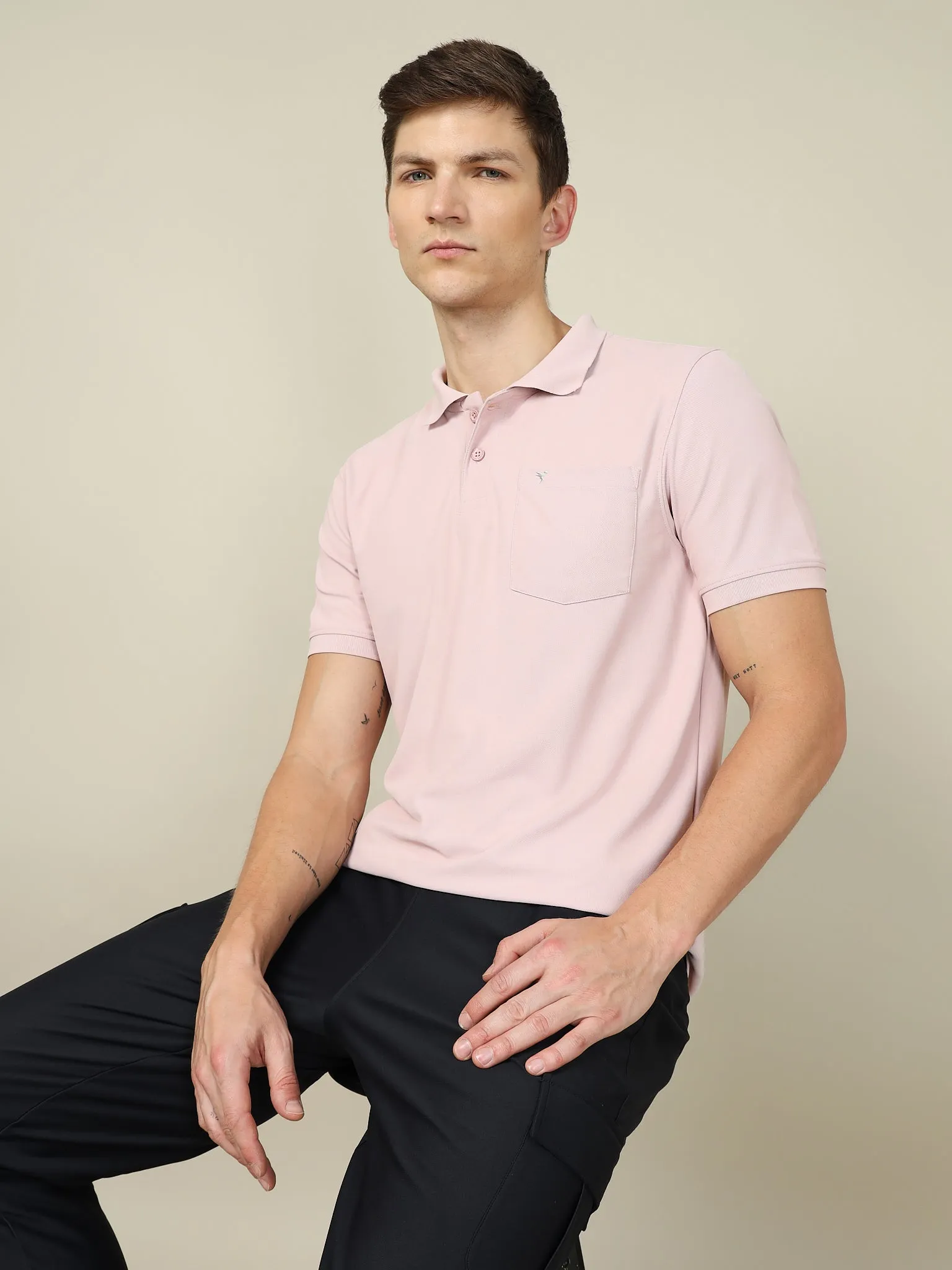 Men Solid Slim Fit Polo T-shirt with MATPIQ Casual Ease Travel Essential